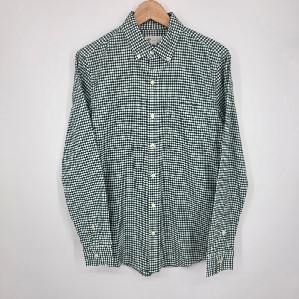 Gap Slim Fit Mens Green Gingham Button Down Shirt Long Sleeve Cotton Small NWT